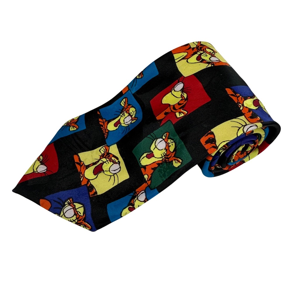 POOH Mens 100% Polyester Necktie KOREA Vintage Tigger Character Block Multi